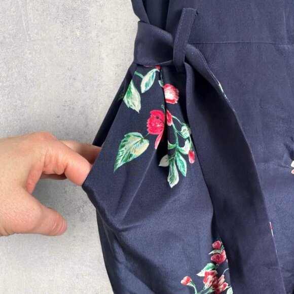 Sezane Ava 100% Silk Jumpsuit Floral Print Combinasion Blue Belt French 40 US 8 - Picture 9 of 16